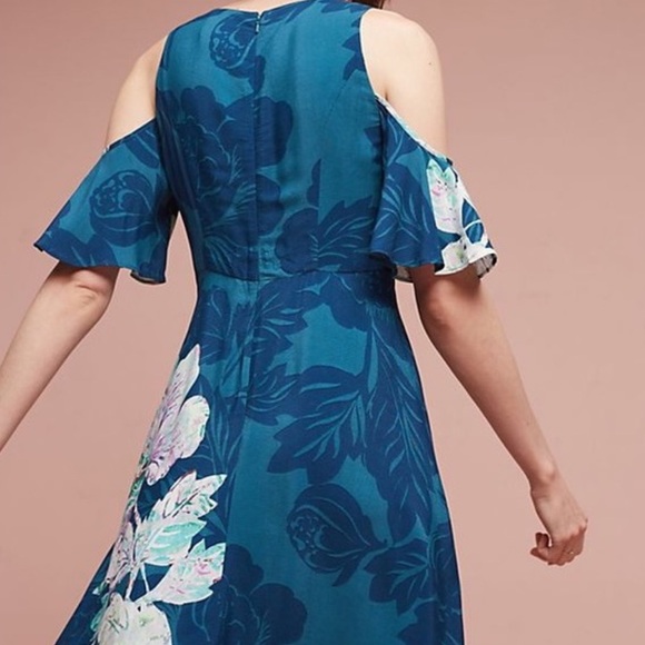 Maeve Anthropologie Blue Floral Elia Open Shoulder Dress - Picture 2 of 6